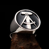 Perfectly crafted Men's GDR Socialist Ring Hammer Compasses Black - Sterling Silver - BikeRing4u