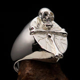 Excellent crafted Men's Ring Bone Cross R.I.P Skull mirror polish - Sterling Silver - BikeRing4u