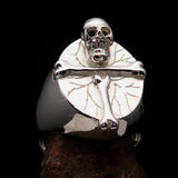 Excellent crafted Men's Ring Bone Cross R.I.P Skull mirror polish - Sterling Silver - BikeRing4u