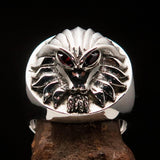 Excellent crafted Sterling Silver Men's Predator Ring Lion red CZ Eyes - BikeRing4u