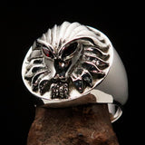 Excellent crafted Sterling Silver Men's Predator Ring Lion red CZ Eyes - BikeRing4u