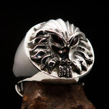 Excellent crafted Sterling Silver Men's Predator Ring Lion red CZ Eyes - BikeRing4u