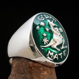 Excellent crafted Men's Aussie Ring green boxing Kangaroo - Sterling Silver - BikeRing4u