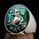Excellent crafted Men's Aussie Ring green boxing Kangaroo - Sterling Silver - BikeRing4u