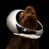 Nicely crafted Men's Biohazard Ring Blue Toxic Waste Symbol - Sterling Silver - BikeRing4u
