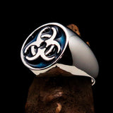 Nicely crafted Men's Biohazard Ring Blue Toxic Waste Symbol - Sterling Silver - BikeRing4u