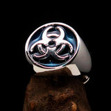 Nicely crafted Men's Biohazard Ring Blue Toxic Waste Symbol - Sterling Silver - BikeRing4u