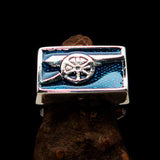 Perfectly crafted Men's Naval Cannon Ring Blue - Sterling Silver - BikeRing4u
