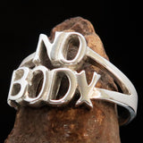 Well made 2 Word Ring NO BODY bold Letters - Sterling Silver - BikeRing4u
