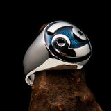 Perfectly crafted domed Men's Zodiac Cancer Ring Blue - Sterling Silver - BikeRing4u