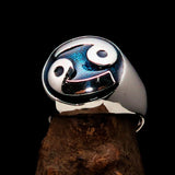 Perfectly crafted domed Men's Zodiac Cancer Ring Blue - Sterling Silver - BikeRing4u