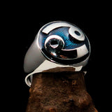 Perfectly crafted domed Men's Zodiac Cancer Ring Blue - Sterling Silver - BikeRing4u
