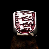 Perfectly crafted Men's Shield Ring Red 3 Lions Coat of Arms - Sterling Silver - BikeRing4u