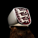 Perfectly crafted Men's Shield Ring Red 3 Lions Coat of Arms - Sterling Silver - BikeRing4u
