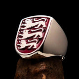 Perfectly crafted Men's Shield Ring Red 3 Lions Coat of Arms - Sterling Silver - BikeRing4u