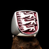 Perfectly crafted Men's Shield Ring Red 3 Lions Coat of Arms - Sterling Silver - BikeRing4u