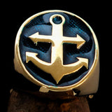 Perfectly crafted Men's Sailor Ring Big Anchor Blue - Solid Brass - BikeRing4u