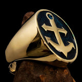 Perfectly crafted Men's Sailor Ring Big Anchor Blue - Solid Brass - BikeRing4u