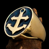 Perfectly crafted Men's Sailor Ring Big Anchor Blue - Solid Brass - BikeRing4u