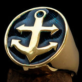 Perfectly crafted Men's Sailor Ring Big Anchor Blue - Solid Brass - BikeRing4u