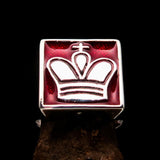 Perfectly crafted Men's Chess Player Ring King's Crown Red - Sterling Silver - BikeRing4u