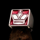 Perfectly crafted Men's Chess Player Ring King's Crown Red - Sterling Silver - BikeRing4u