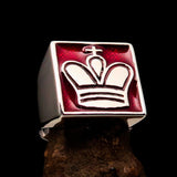 Perfectly crafted Men's Chess Player Ring King's Crown Red - Sterling Silver - BikeRing4u