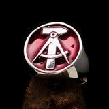 Perfectly crafted Men's GDR Socialist Ring Hammer Compasses red - Sterling Silver - BikeRing4u