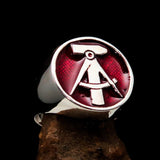 Perfectly crafted Men's GDR Socialist Ring Hammer Compasses red - Sterling Silver - BikeRing4u