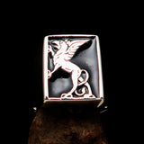 Perfectly crafted Men's Black Griffin Ring Griffon - Sterling Silver - BikeRing4u