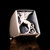 Perfectly crafted Men's Black Griffin Ring Griffon - Sterling Silver - BikeRing4u