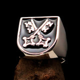 Perfectly crafted Men's Shield Ring Crossed Skeleton Keys Black - Sterling Silver - BikeRing4u