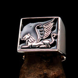 Perfectly crafted Men's Ring winged Lion of Venice Black - Sterling Silver - BikeRing4u