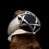 Nicely crafted Men's Hebrew Ring Black Star of David - Sterling Silver - BikeRing4u