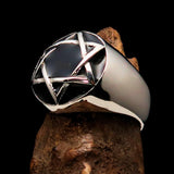 Nicely crafted Men's Hebrew Ring Black Star of David - Sterling Silver - BikeRing4u
