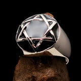 Nicely crafted Men's Hebrew Ring Black Star of David - Sterling Silver - BikeRing4u