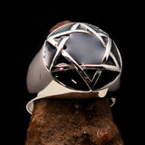 Nicely crafted Men's Hebrew Ring Black Star of David - Sterling Silver - BikeRing4u