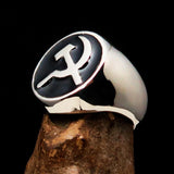 Excellent crafted Men's Socialist Ring Hammer Sickle Black - Sterling Silver - BikeRing4u