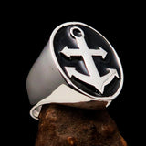 Perfectly crafted Men's Sailor Ring Big Anchor Black - Sterling Silver - BikeRing4u