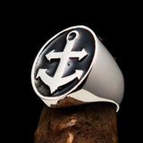 Perfectly crafted Men's Sailor Ring Big Anchor Black - Sterling Silver - BikeRing4u