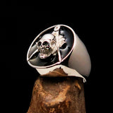 Perfectly crafted Men's Masonic Skull Ring Black - Sterling Silver - BikeRing4u