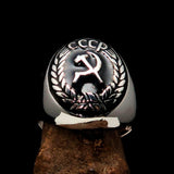Perfectly crafted Men's Communist Ring Hammer Sickle Crest CCCP Black - Sterling Silver - BikeRing4u