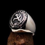 Perfectly crafted Men's Communist Ring Hammer Sickle Crest CCCP Black - Sterling Silver - BikeRing4u