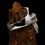 Excellent crafted Men's Biker Skull Ring Red Diamond Lucky 13 - Sterling Silver - BikeRing4u