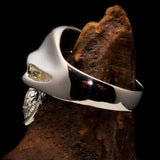 Excellent crafted Men's Biker Skull Ring Red Diamond Lucky 13 - Sterling Silver - BikeRing4u