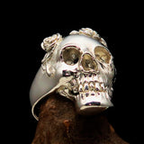 Excellent crafted Lady's Biker Granny Skull Ring - Mirror Polished Sterling Silver - BikeRing4u