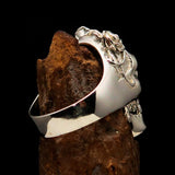 Excellent crafted Lady's Biker Granny Skull Ring - Mirror Polished Sterling Silver - BikeRing4u