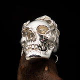 Excellent crafted Lady's Biker Granny Skull Ring - Mirror Polished Sterling Silver - BikeRing4u