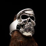 Excellent Crafted Men's Drill Sergeant Army Skull Ring - Sterling Silver - BikeRing4u
