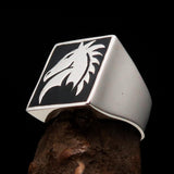 Excellent crafted Men's Chess Ring Horse Head Black - Sterling Silver - BikeRing4u